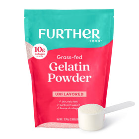 Further Food gelatin powder unflavored bottle close-up for easy thickening in recipes