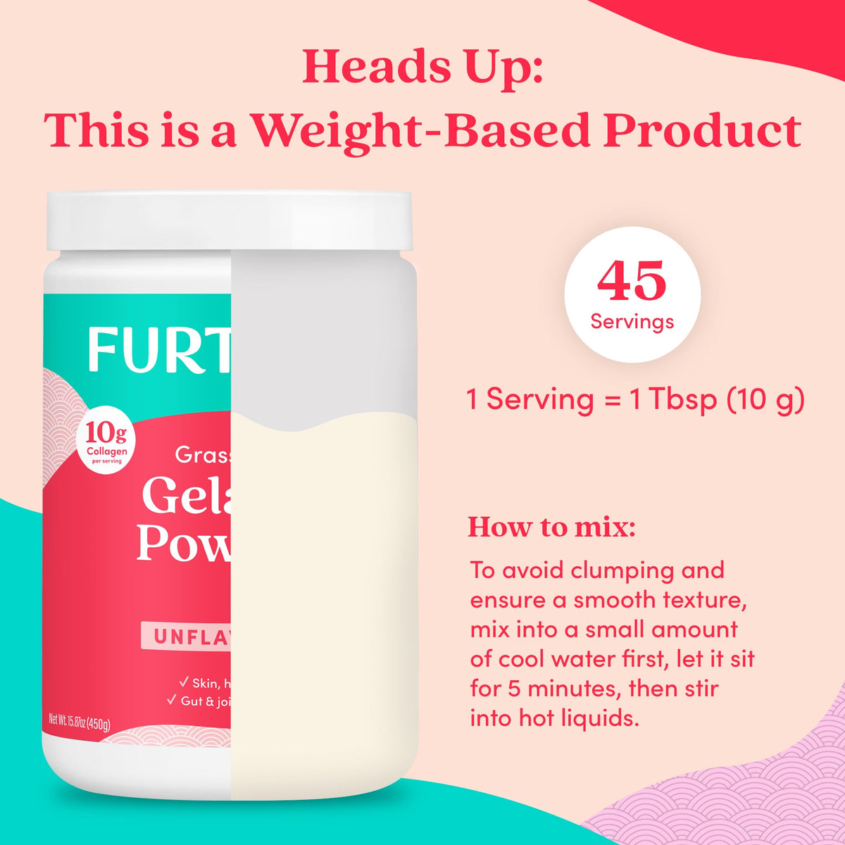 Further Food gelatin powder 15.87 oz bag ready for kitchen use.