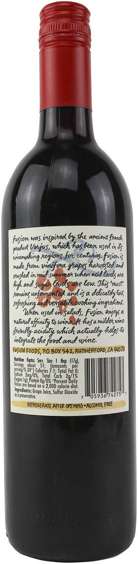 Fusion Foods Verjus Rouge bottle closeup showcases versatile culinary brightness
