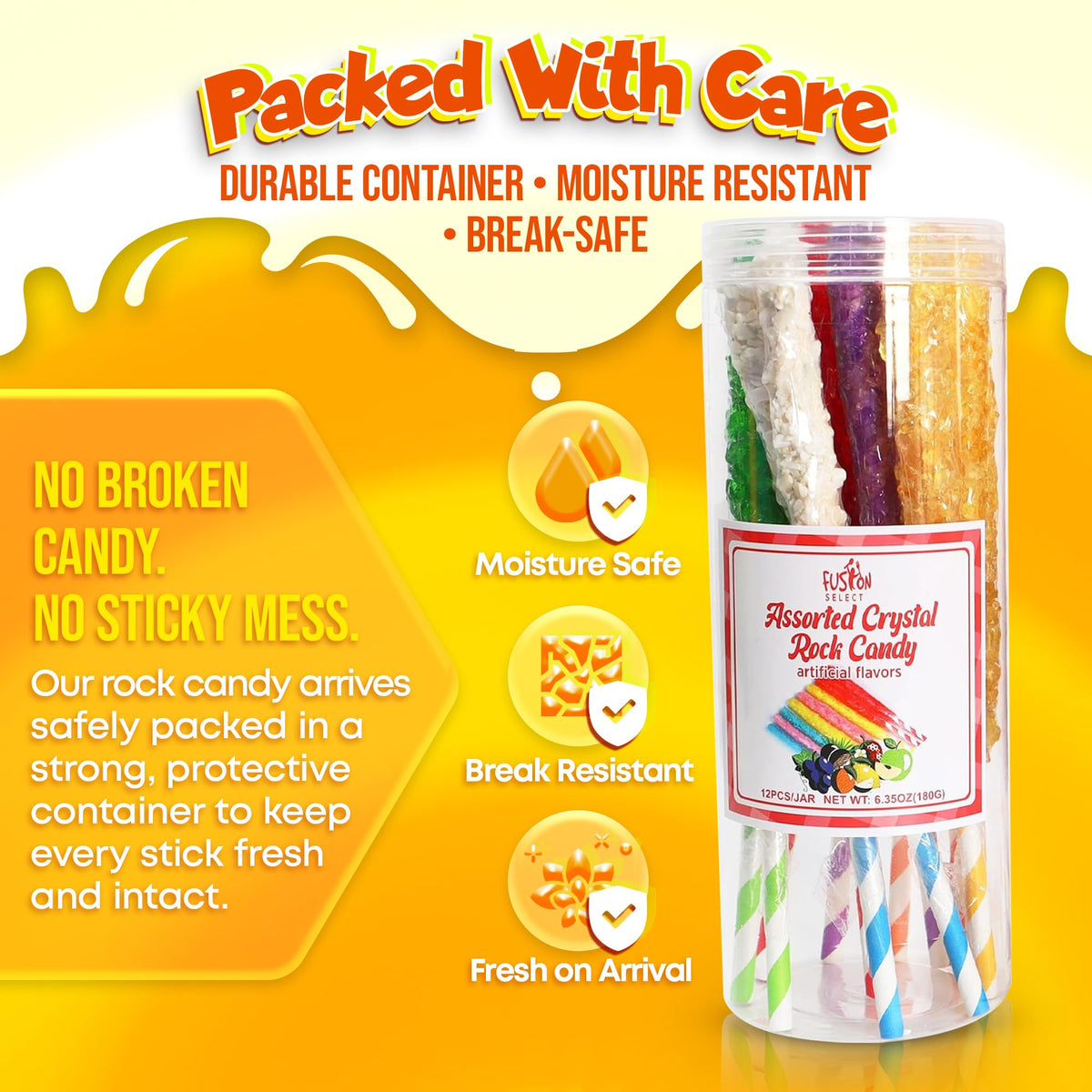 Fusion Select 24 Crystal Rock Candy Sticks bagged for gifting or party favors