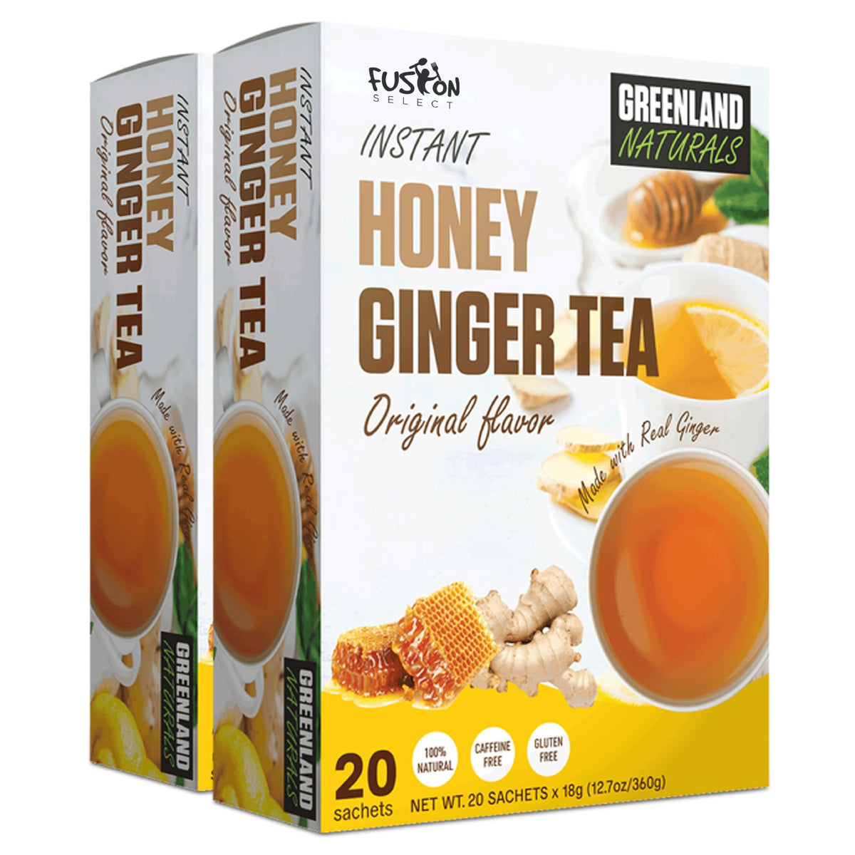 Fusion Select original ginger honey packets for a quick, warm caffeine-free cup.