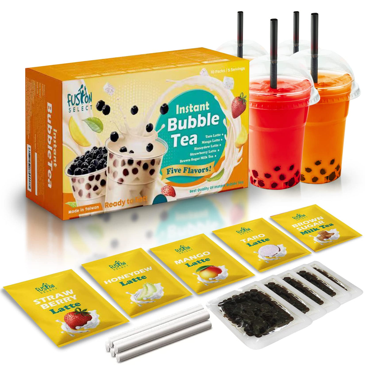 Fusion Select 5 Packs Kit front view with flavors for quick at-home milk tea.