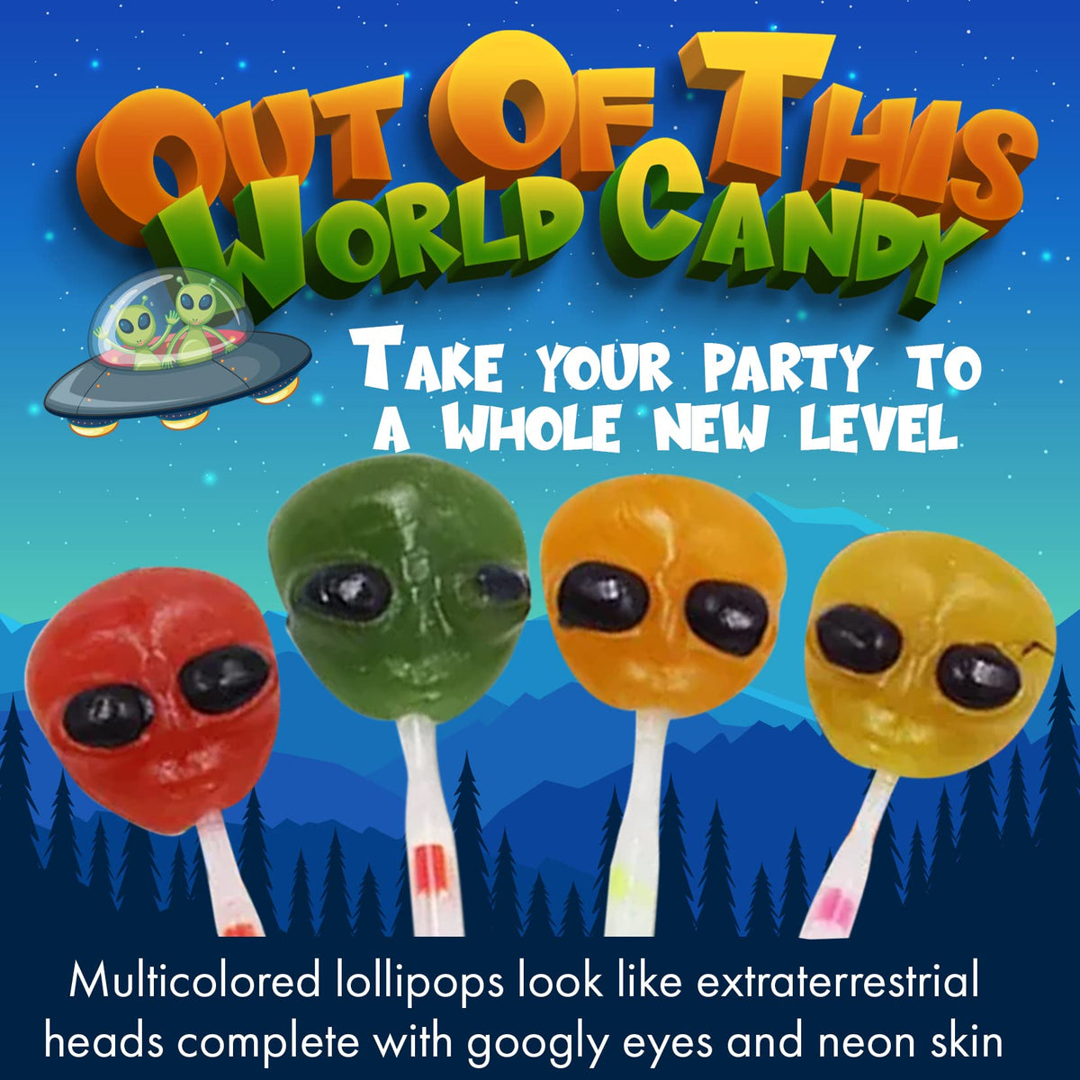 Fusion Select alien lollipops wrapped treats ideal for kids' costumes.