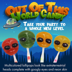 Fusion Select alien lollipops wrapped treats ideal for kids' costumes.