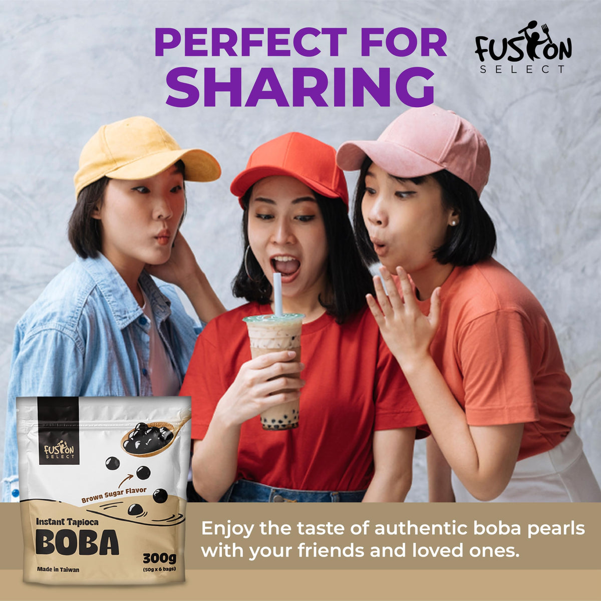 Fusion Select 12-pack boba pearls perfect for sharing with friends.