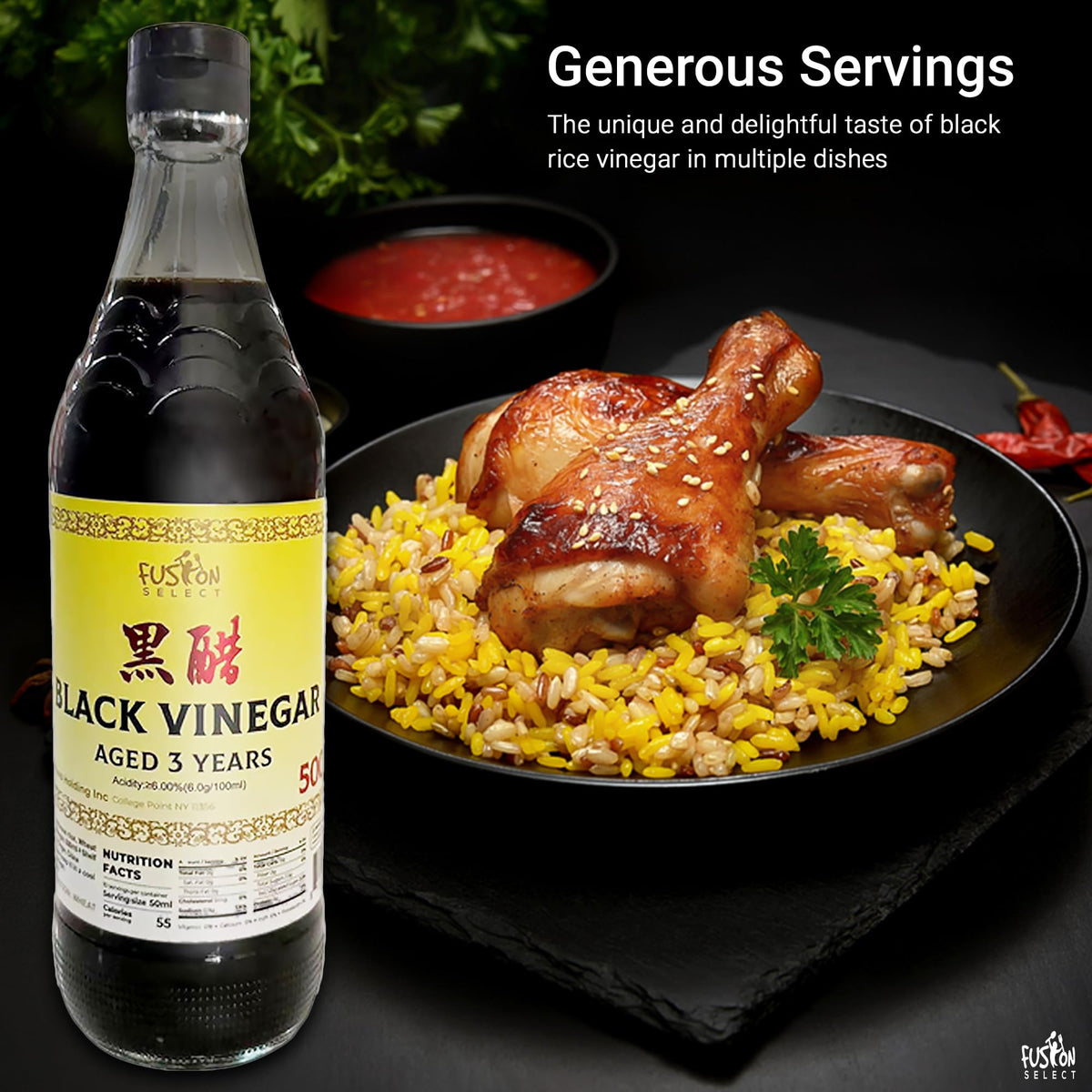 Pouring Fusion Select Chinese Black Vinegar to enhance sauces and dressings