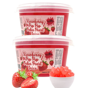Fusion Select bursting boba pearls strawberry front view, ideal fruit tea topping