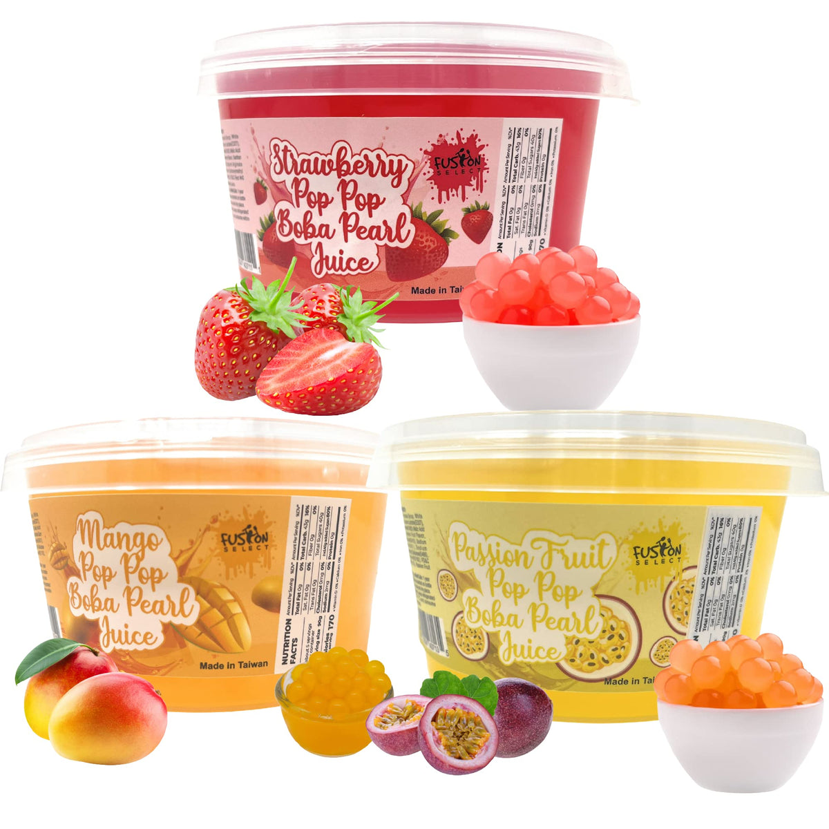 Fusion Select bursting boba strawberry-tea-toppings with juicy pops