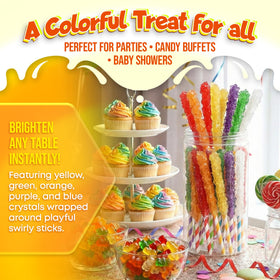 Colored candy buffet display with Fusion Select treats for kids' party fun.