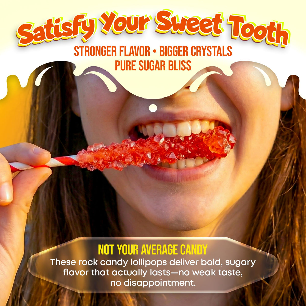 Close-up of Fusion Select crystal rock candy sticks showing sparkling crystals.