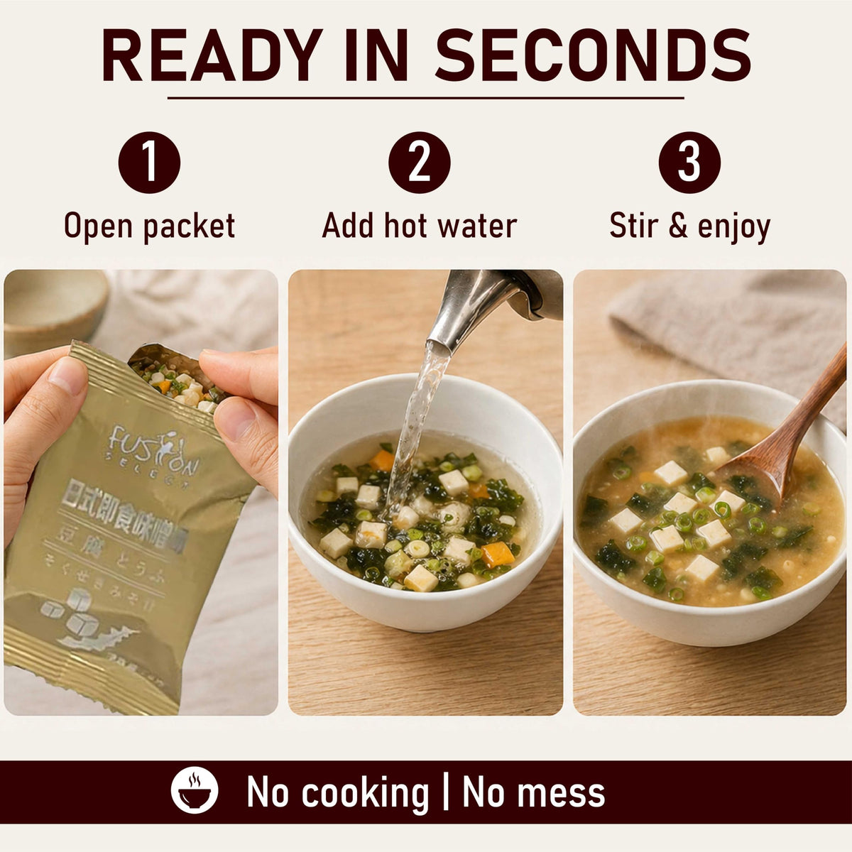 Fusion Select okra miso soup packet with unique texture.