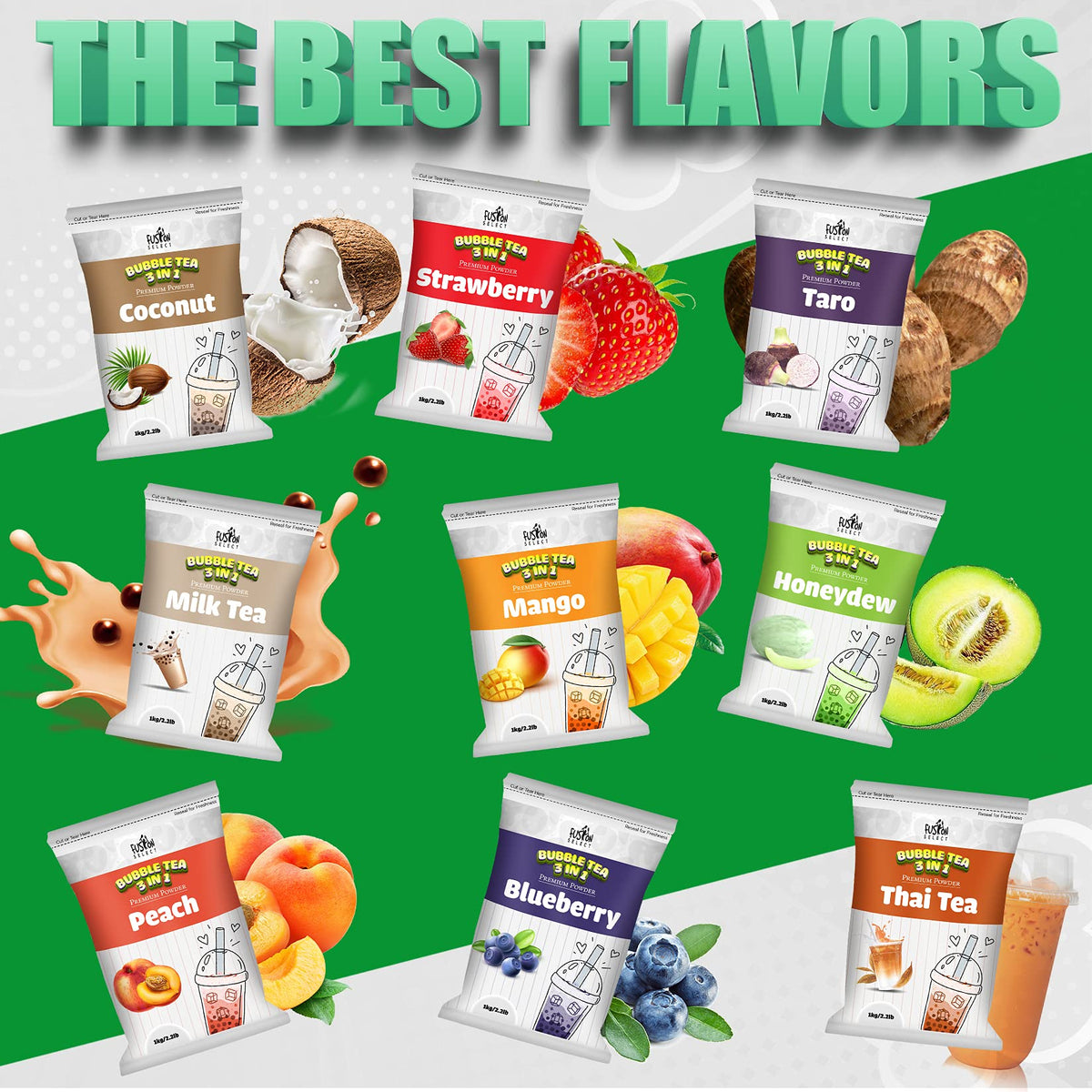 Fusion Select Honeydew Tea Powder cafe display-ready beverage option.