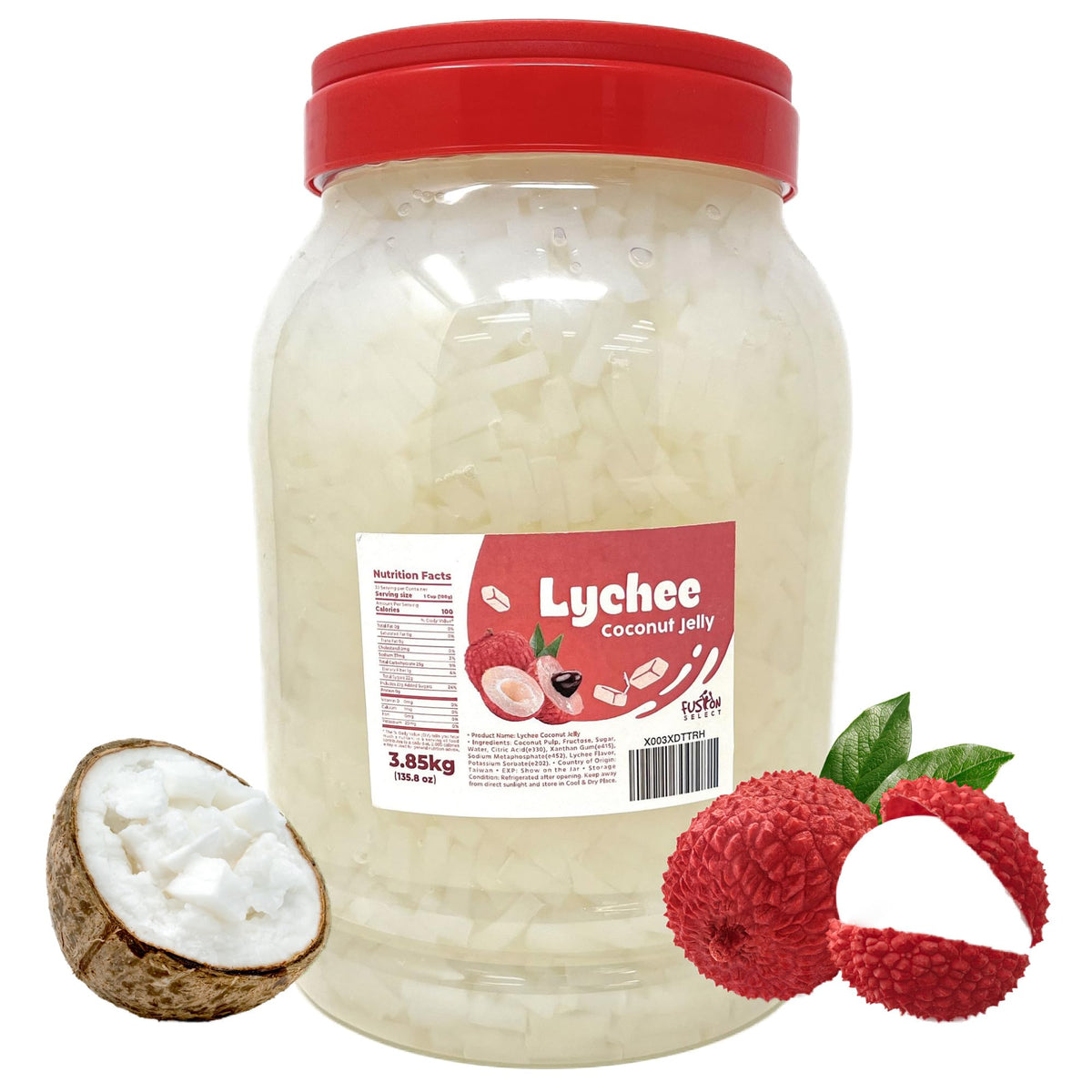 Fusion Select Lychee Coconut Jelly bottle for versatile toppings on drinks and desserts.