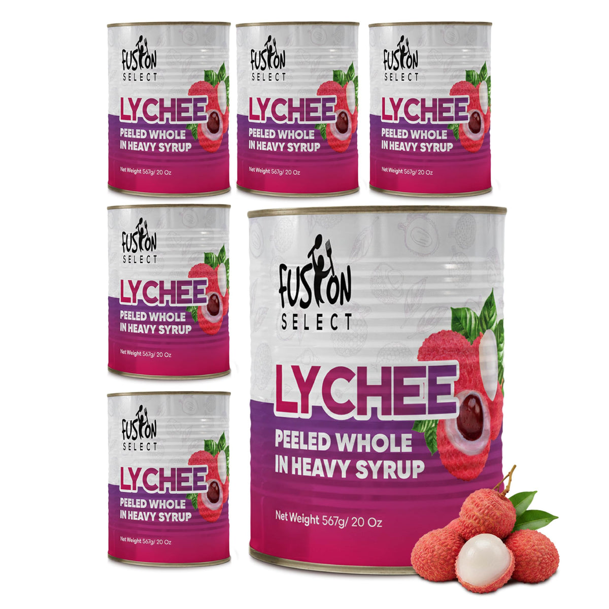 Fusion Select lychees in cans on shelf, ready to use.