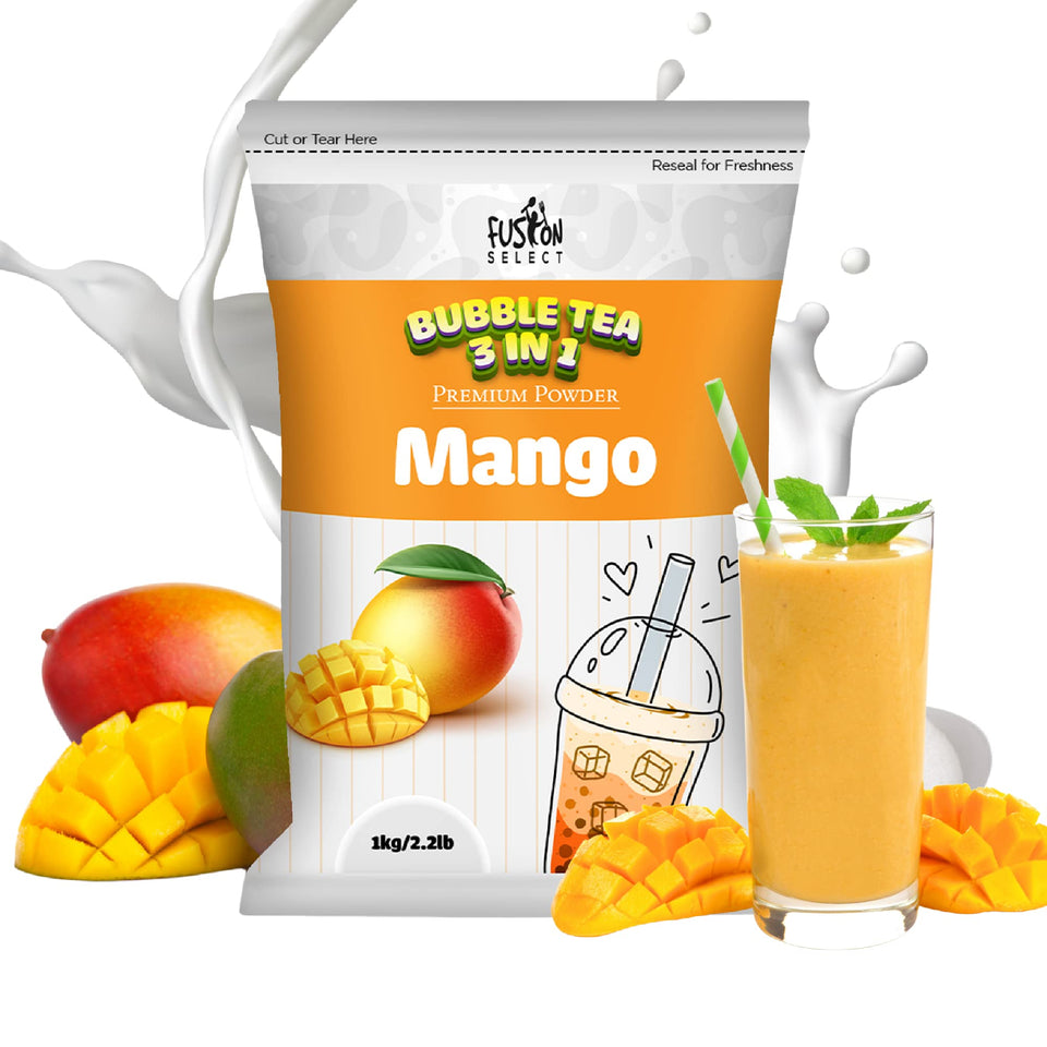 Fusion Select Mango Tea Powder jar front showing quick creamy mango tea