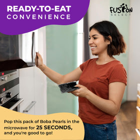 Fusion Select microwave-ready boba pearls for quick, convenient bubble tea.