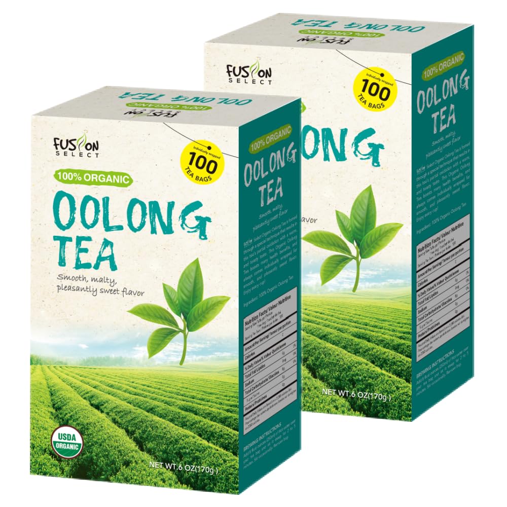 Fusion Select oolong tea bags packaging for convenient servings.
