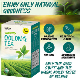 Fusion Select organic oolong tea bags with organic certification seal.