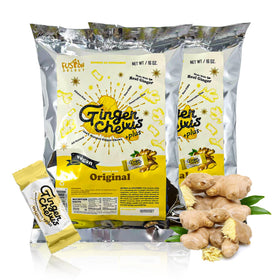 Fusion Select Original Ginger Chews packaging showing real ginger for authentic flavor and aroma.