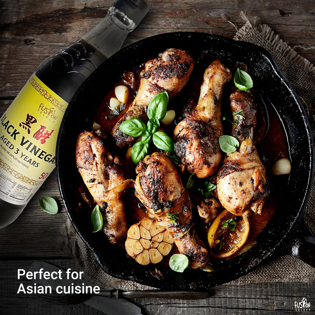 Culinary drizzle finishing soups with Fusion Select black vinegar