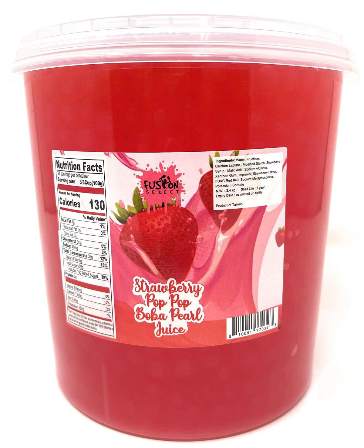 Fusion Select Strawberry Bursting Bobaz Pearls in a jar ready to top tea.