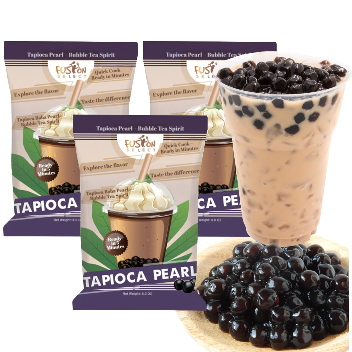 Fusion Select brown sugar tapioca pearls packaging for home use.