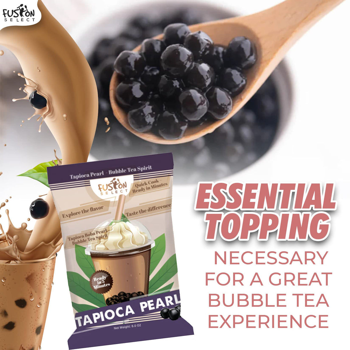 Close-up of bouncy Fusion Select tapioca pearls with brown sugar aroma.
