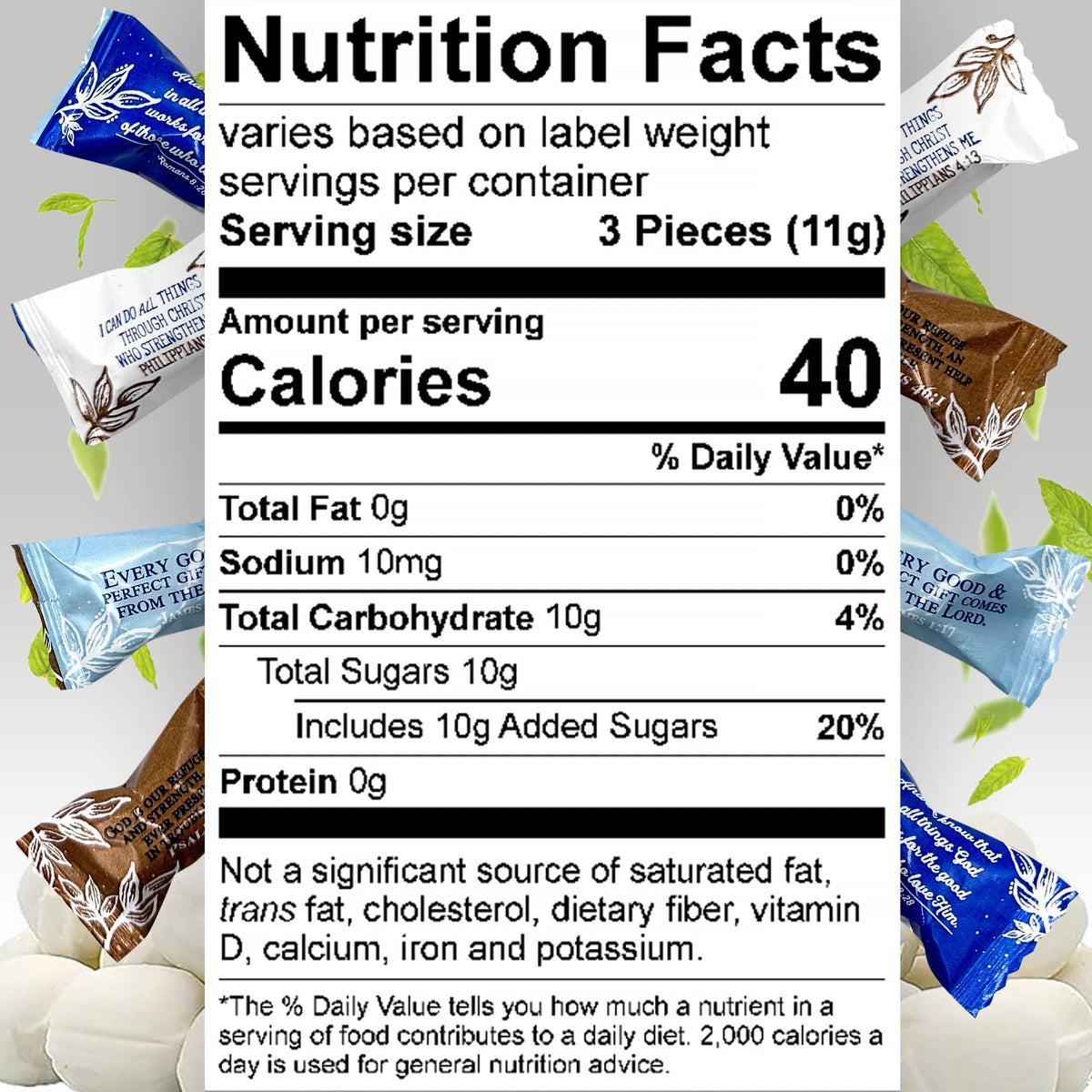 Fusion Sweets And Snacks Bible Verse Buttermints styled for Easter or church events.