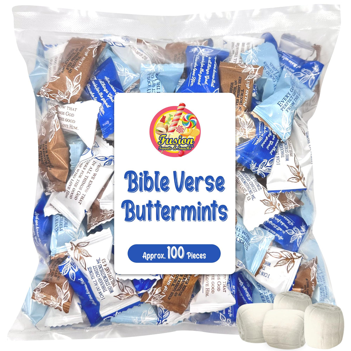 Fusion Sweets And Snacks Bible Verse Buttermints, individually wrapped, ideal for guest-friendly hospitality.