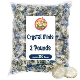 Close-up of Fusion Sweets And Snacks blue crystal mints with glassy, minty shine.