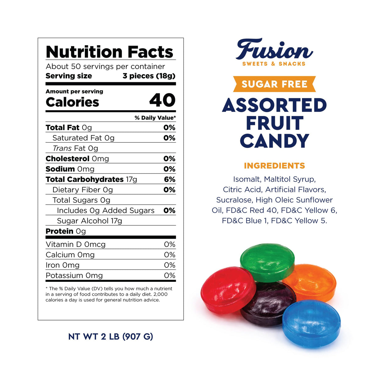 Fusion Sweets Arcor sugar-free fruit candy bag front showing bulk packaging