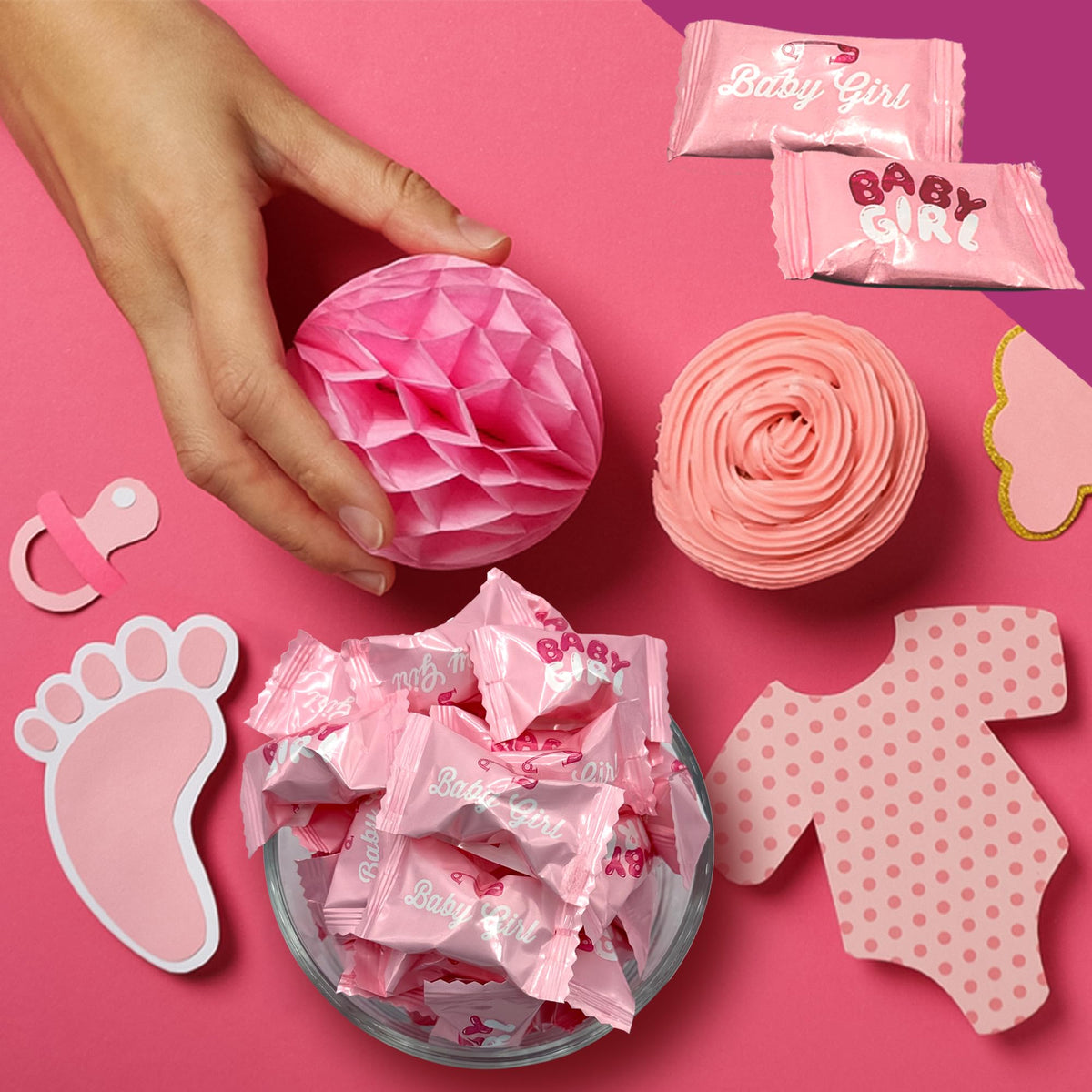 Fusion Sweets Baby Girl Buttermints on diaper cake accents
