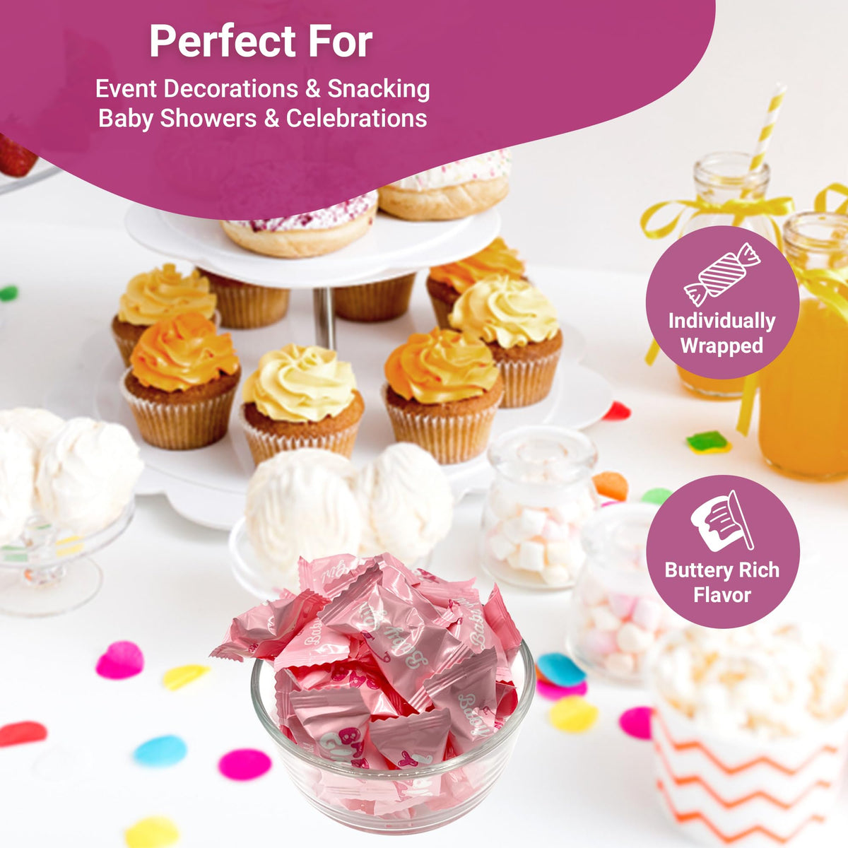 Fusion Sweets Baby Girl Buttermints in heat-sealed bag ensuring freshness