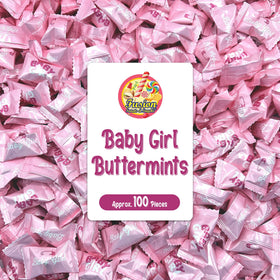 Fusion Sweets Baby Girl Buttermints pink wrappers for baby shower favors