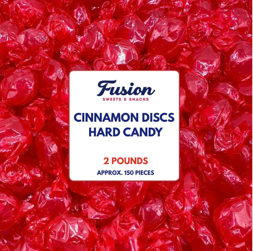 Fusion Sweets Cinnamon Discs packaging for bulk gifting and easy stocking.