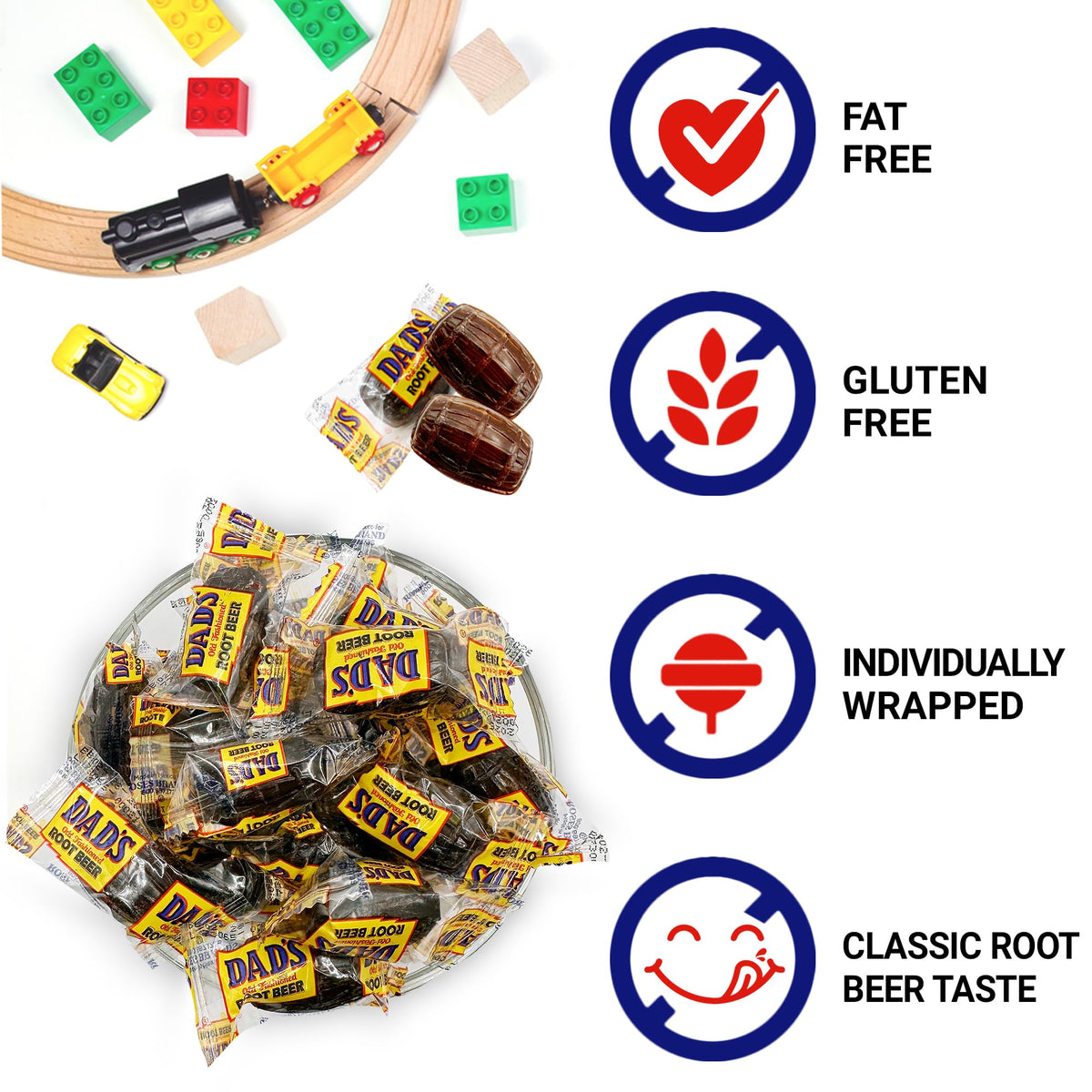Fusion Sweets Dad's Root Beer Barrels heat-sealed packaging preserves flavor from first bite.