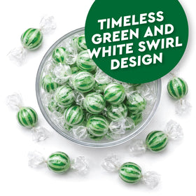 Fusion Sweets green and white mint balls brighten holiday table displays.