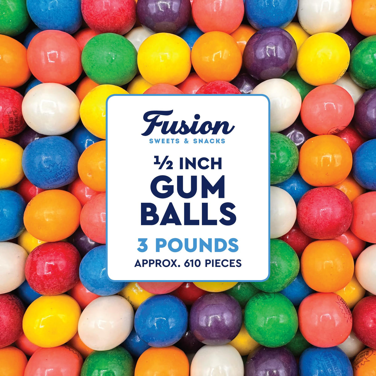 Fusion Sweets gumballs bulk display with colorful fruit flavors for machines