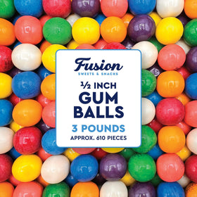 Fusion Sweets gumballs bulk display with colorful fruit flavors for machines