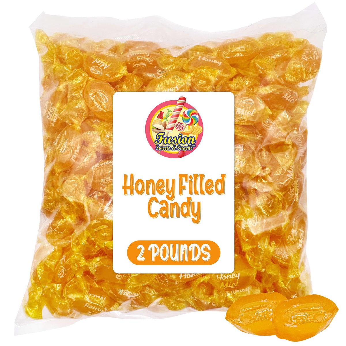 Fusion Sweets honey-filled hard candy wrapped for easy on the go snacking and soothing flavor.