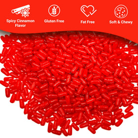 Fusion Sweets Hot Tamales Fierce bulk bag front highlights a vibrant red cinnamon candy display.
