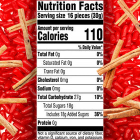 Fusion Sweets Hot Tamales Fierce bulk bag label emphasizes gluten-free, fat-free candy.