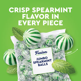 Fusion Sweets individually wrapped spearmint balls ready for sharing and bowls.