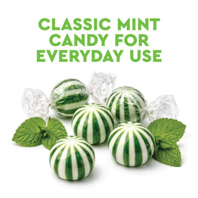 Fusion Sweets jumbo spearmint balls sit beside bowls for easy snacking.