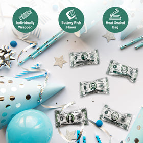 Fusion Sweets Money Buttermints trade-show giveaway setup with minty treats