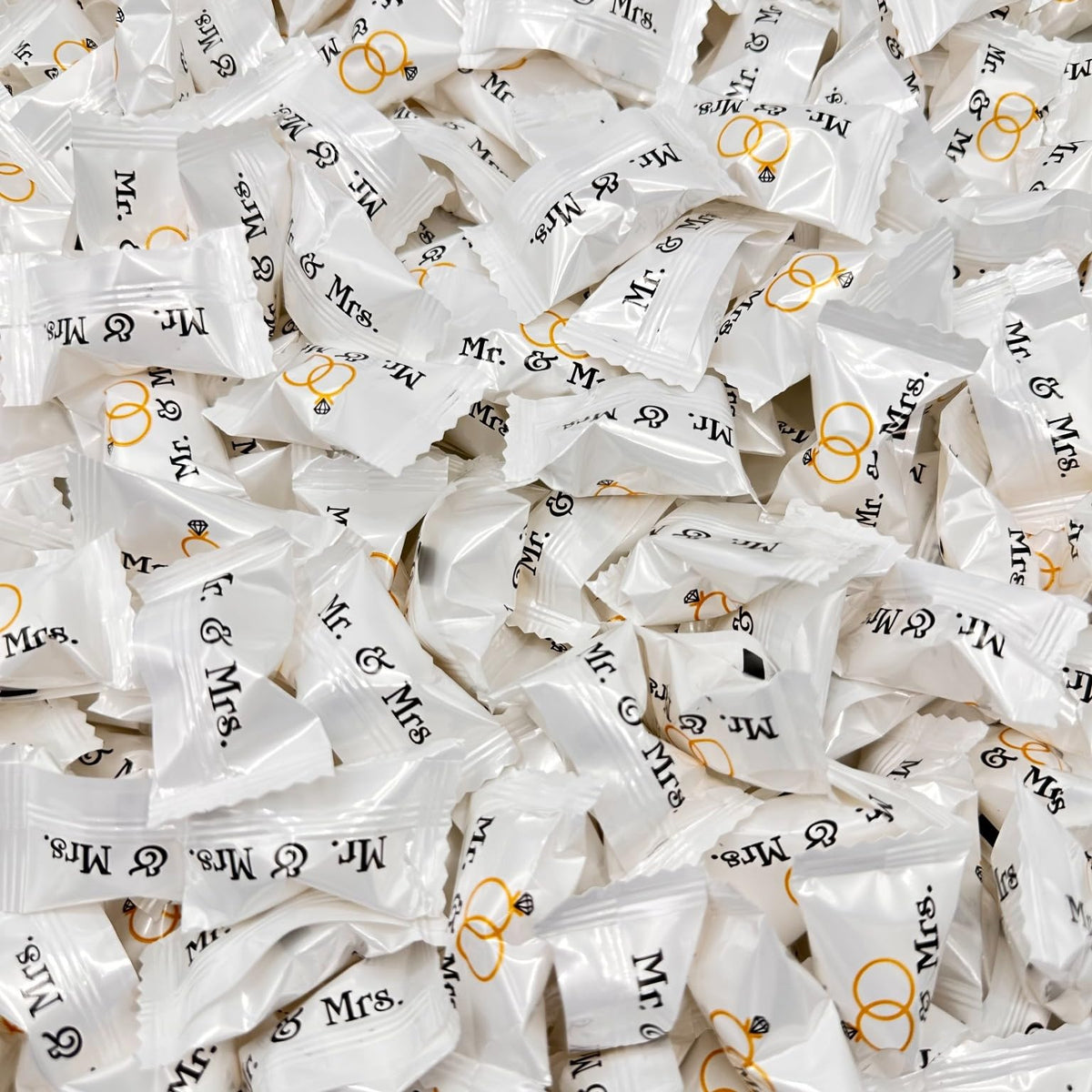 Fusion Sweets Mr. & Mrs. Buttermints foil wrap for elegant wedding favors.