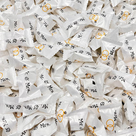 Fusion Sweets Mr. & Mrs. Buttermints foil wrap for elegant wedding favors.
