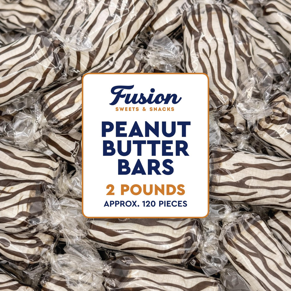 Fusion Sweets Peanut Butter Bars bulk bag showing nostalgic crunchy texture.