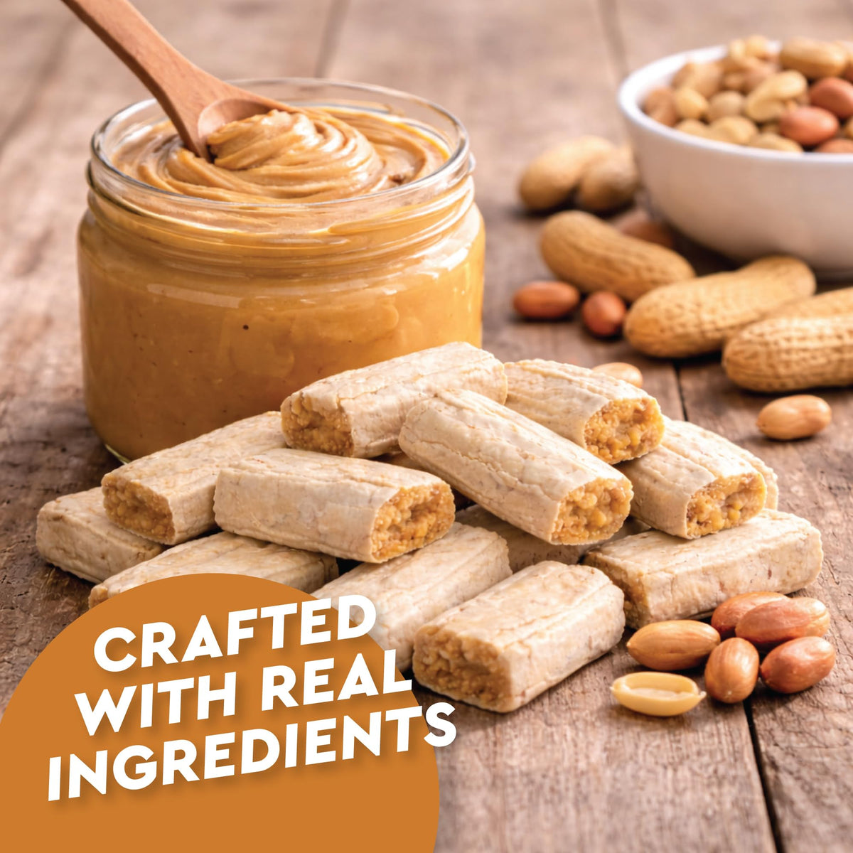 Made in the USA Fusion Sweets Peanut Butter Bars branding.