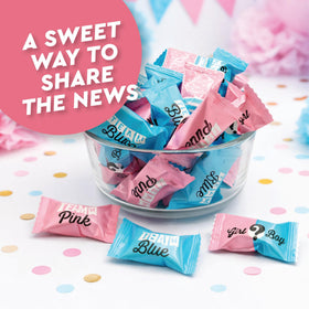 Showers table with pink and blue Fusion Sweets candy accents